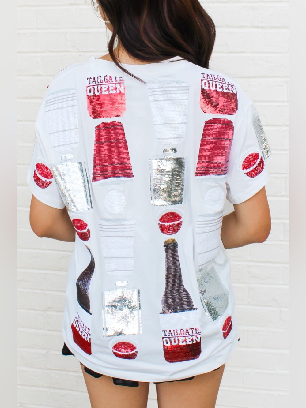 Queen of Sparkles Tailgate Queen Sequin Graphic Tee Football Gameday Top M Fan